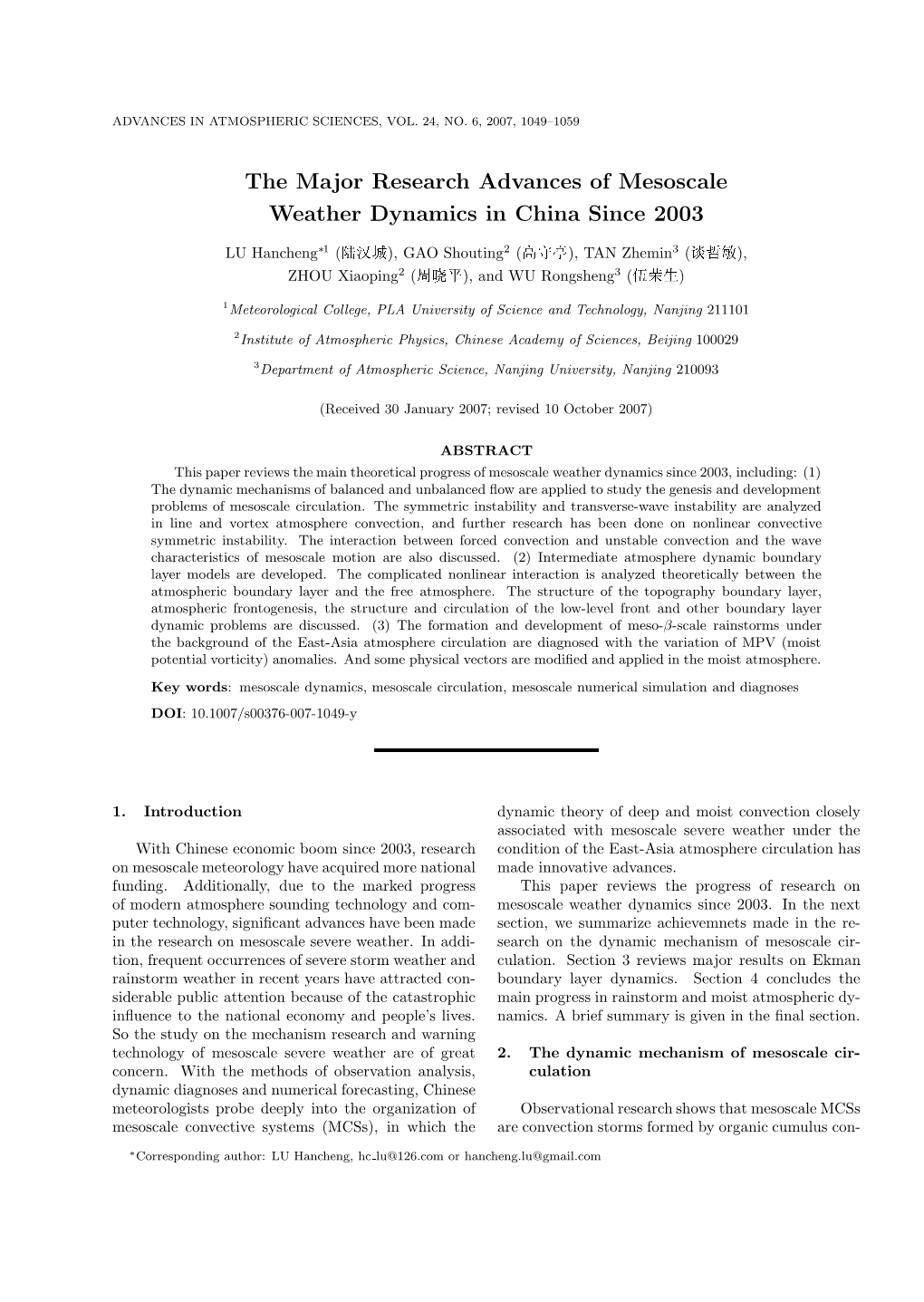The Major Research Advances of Mesoscale Weather Dynamics in China Since 2003