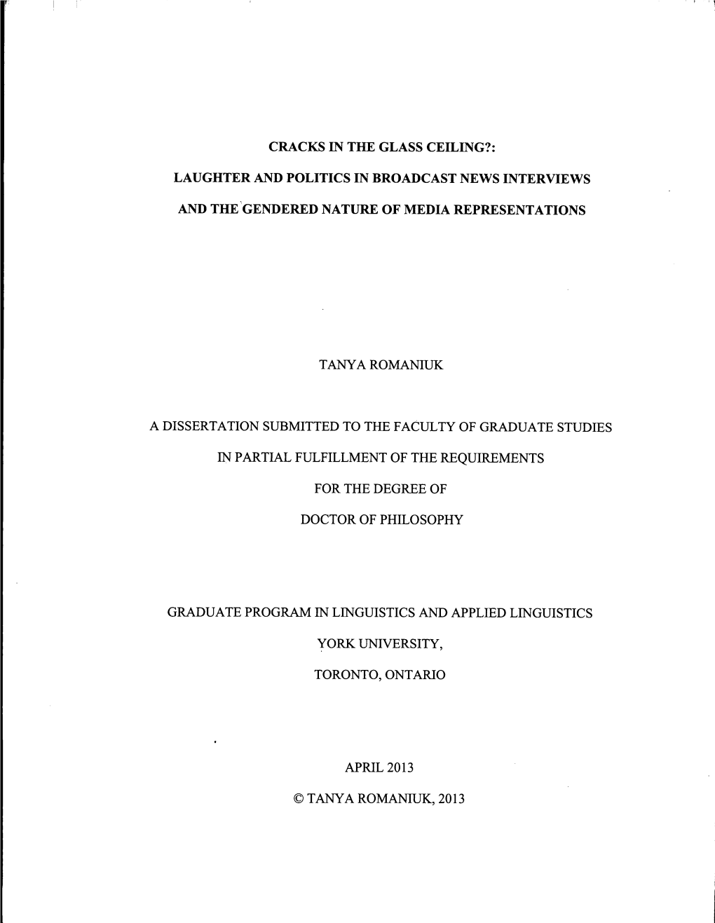 Cracks in the Glass Ceiling?: Laughter and Politics in Broadcast News Interviews and The-Gendered Nature of Media Representation