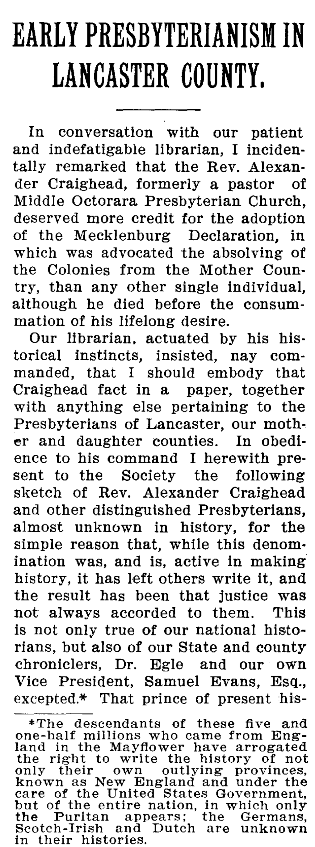 Early Presbyterianism in Lancaster County