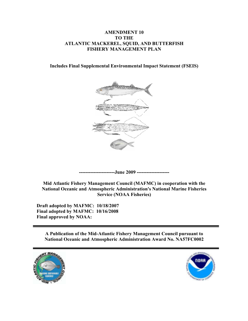 Amendment 10 to the Atlantic Mackerel, Squid, and Butterfish Fishery Management Plan