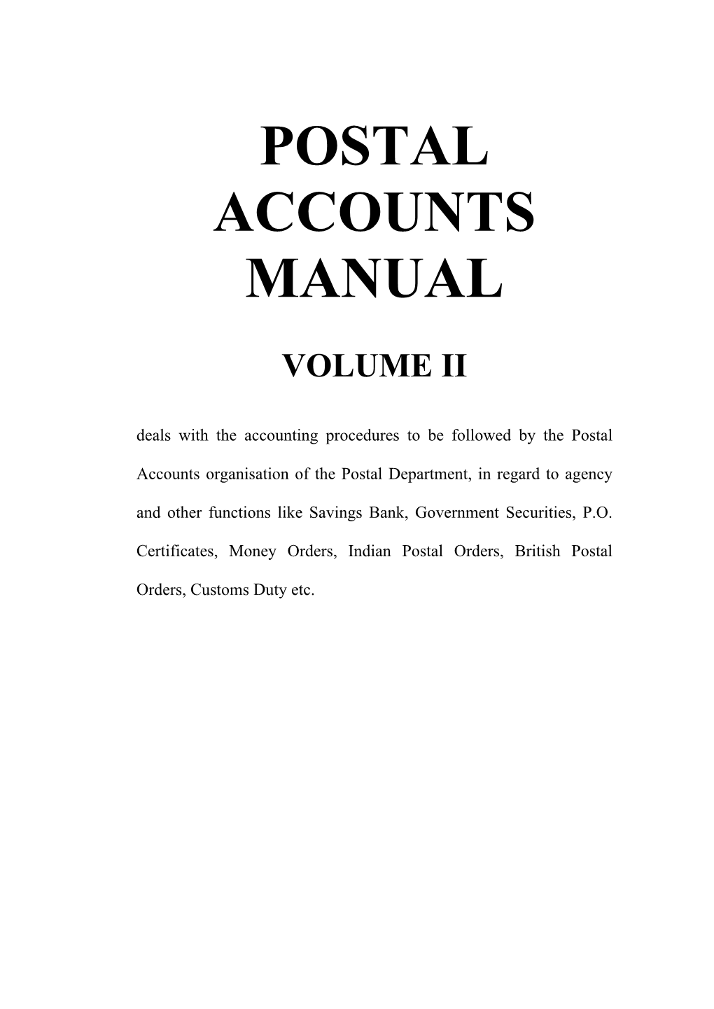 Postal Accounts Manual Vol. II