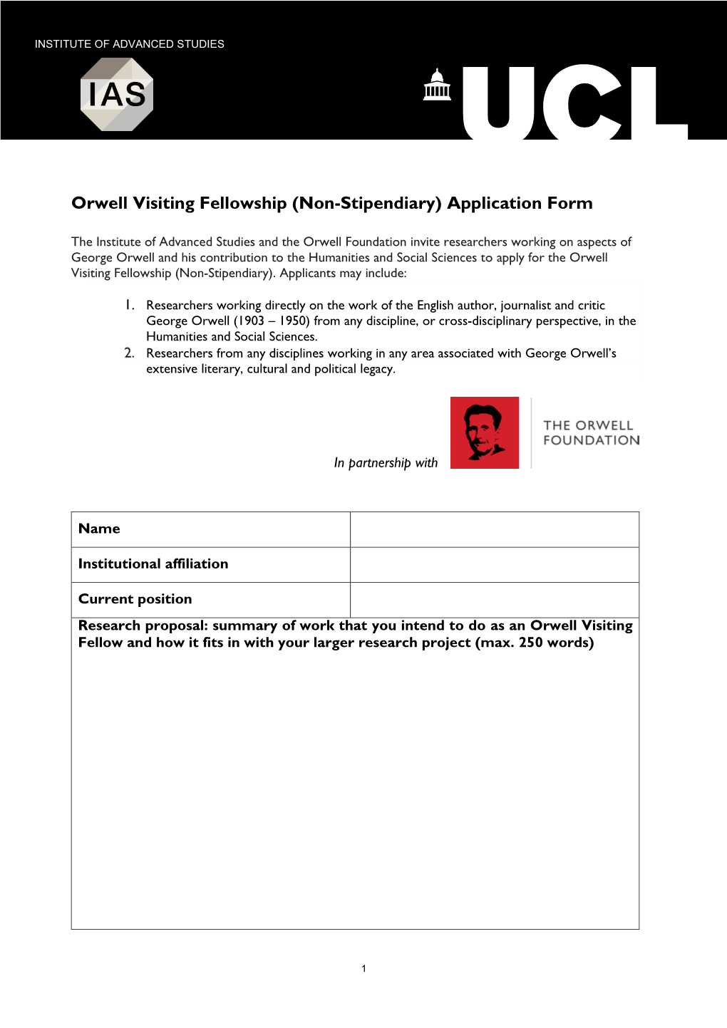 Non-Stipendiary) Application Form