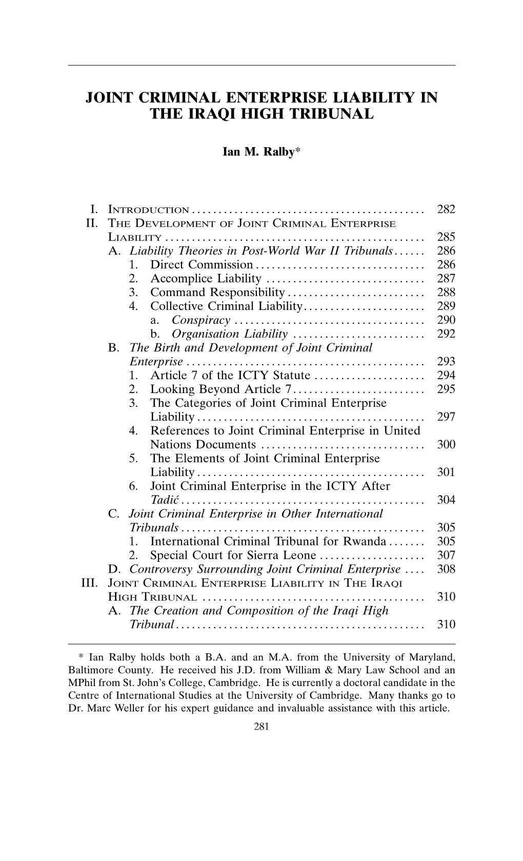 Joint Criminal Enterprise Liability in the Iraqi High Tribunal