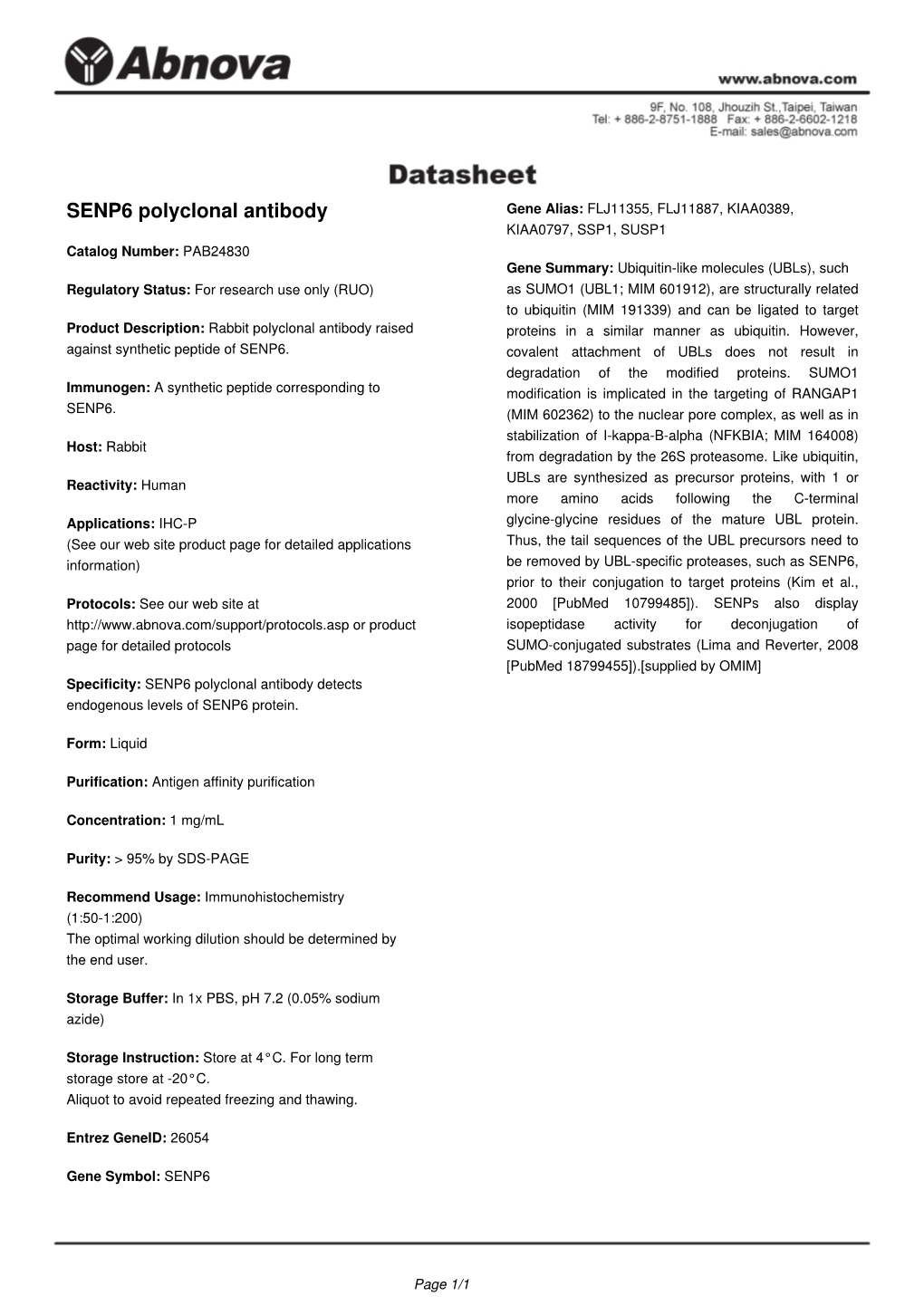 SENP6 Polyclonal Antibody