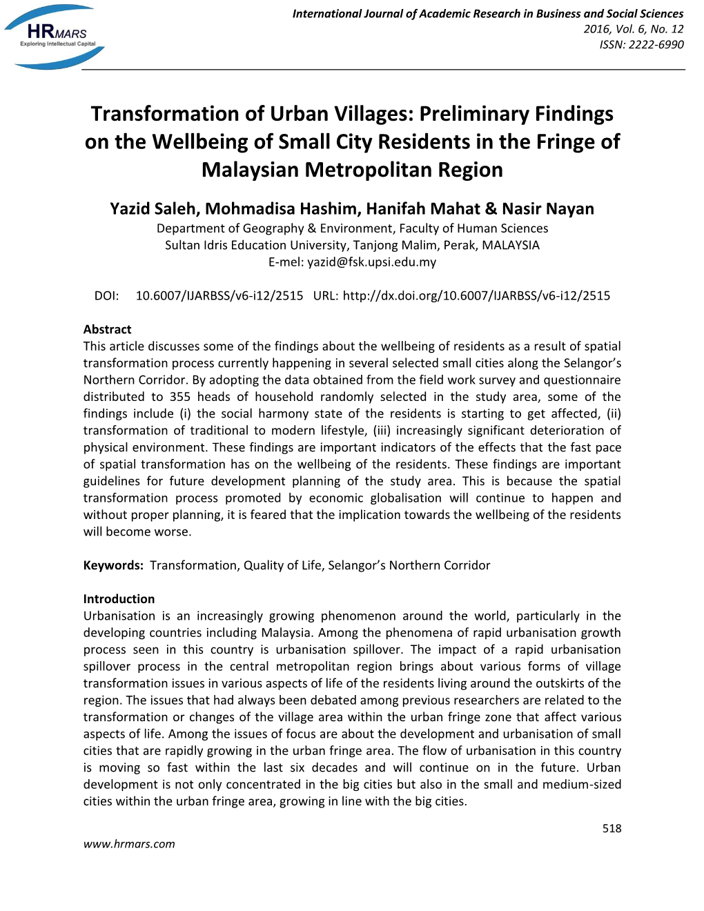 Preliminary Findings on the Wellbeing of Small City Residents In