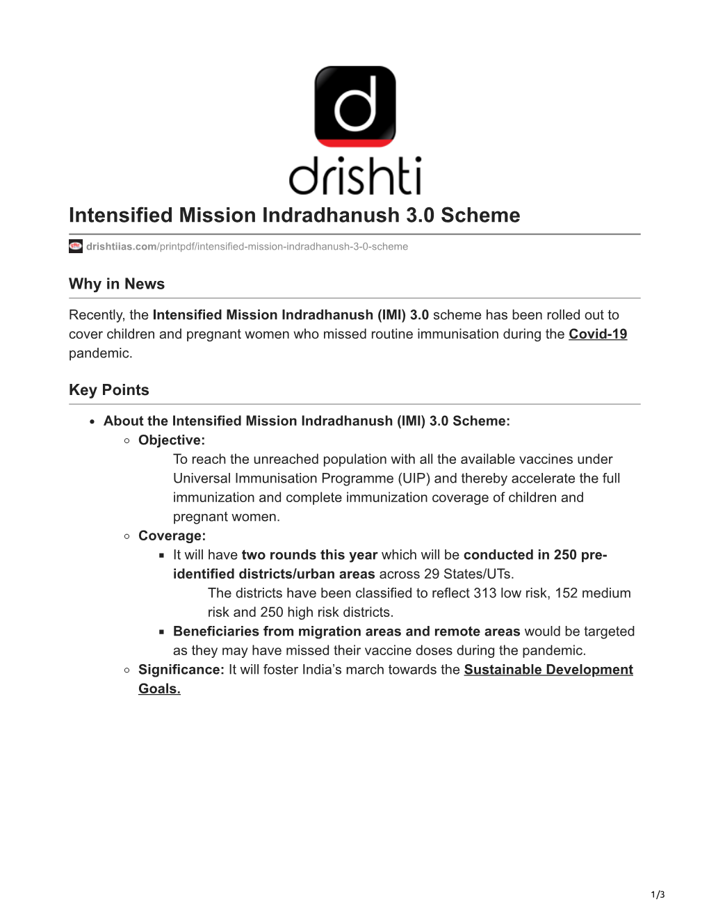 Intensified Mission Indradhanush 3.0 Scheme