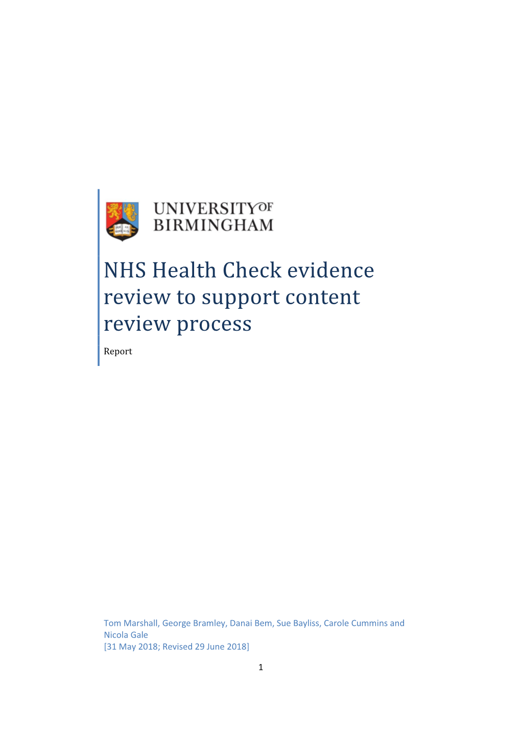 NHS Health Check Evidence Review to Support Content Review Process Report