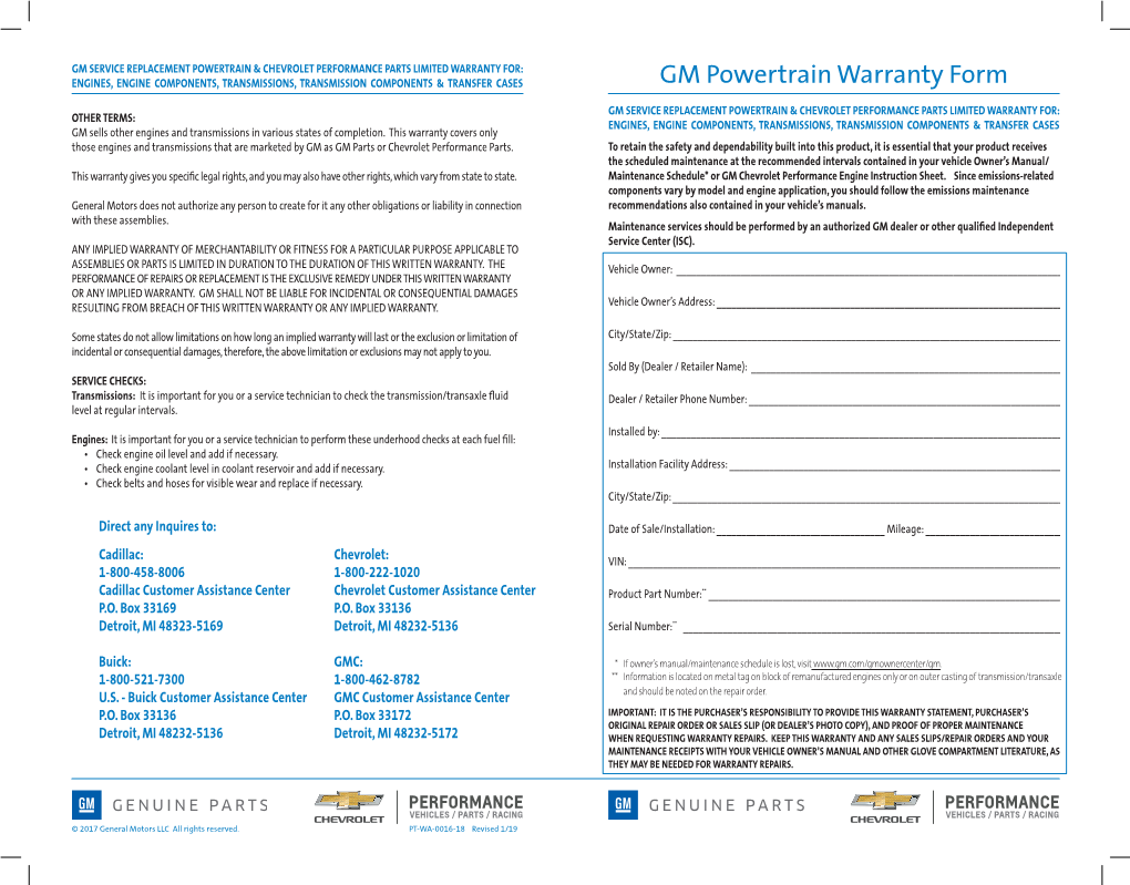 GM Powertrain Warranty Form