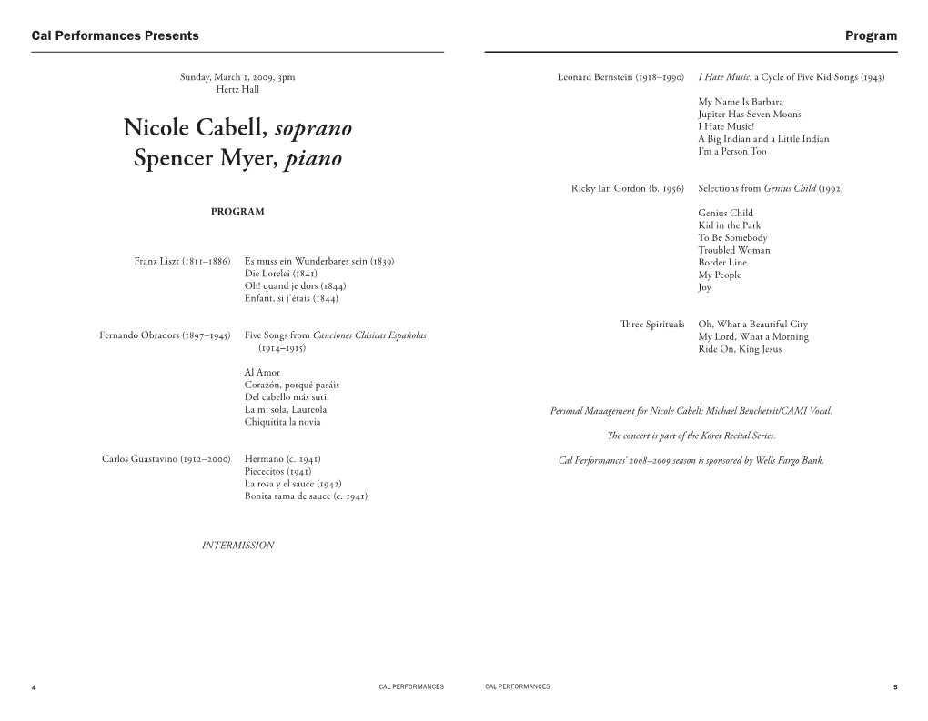 Nicole Cabell, Soprano Spencer Myer, Piano