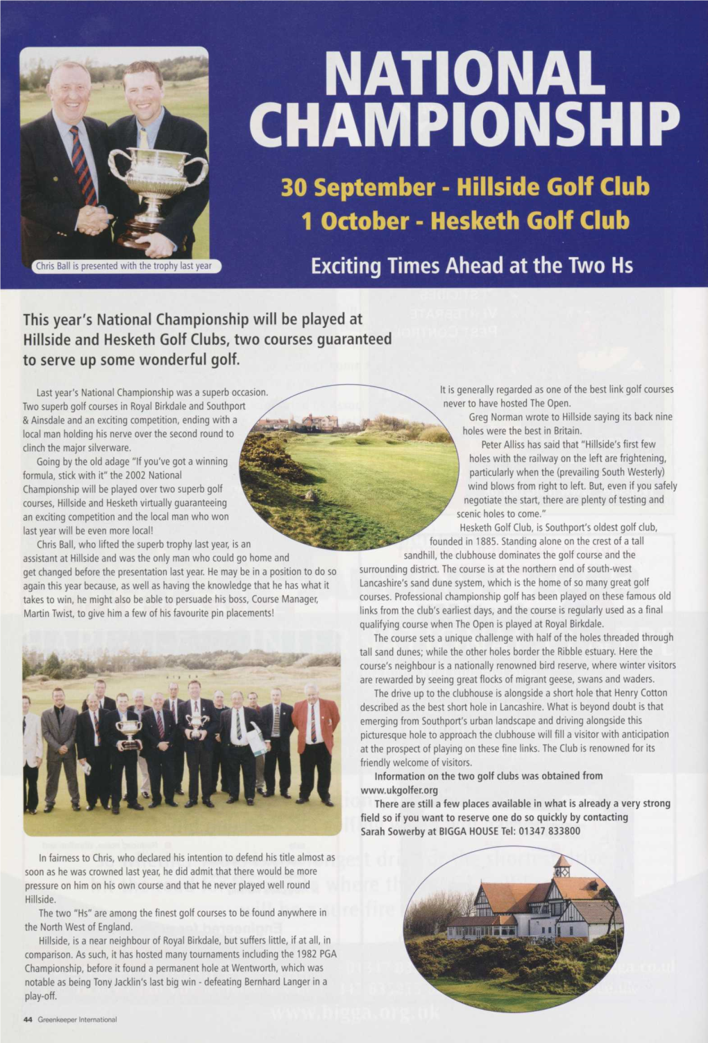 NATIONAL CHAMPIONSHIP 30 September - Hillside Golf Club 1 October - Hesketh Golf Club