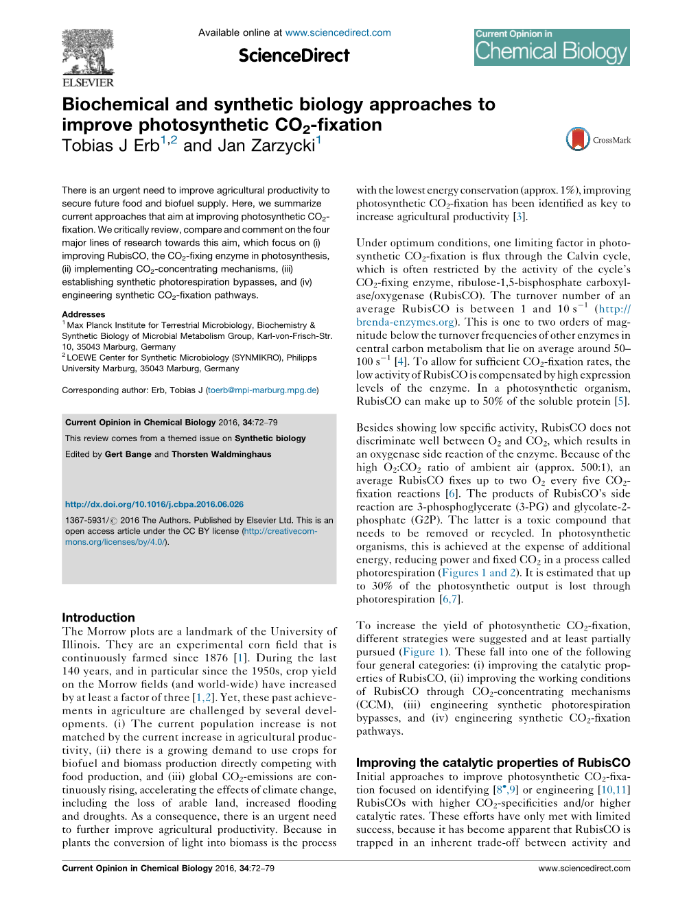 Biochemical and Synthetic Biology Approaches to Improve Photosynthetic CO2-ﬁxation