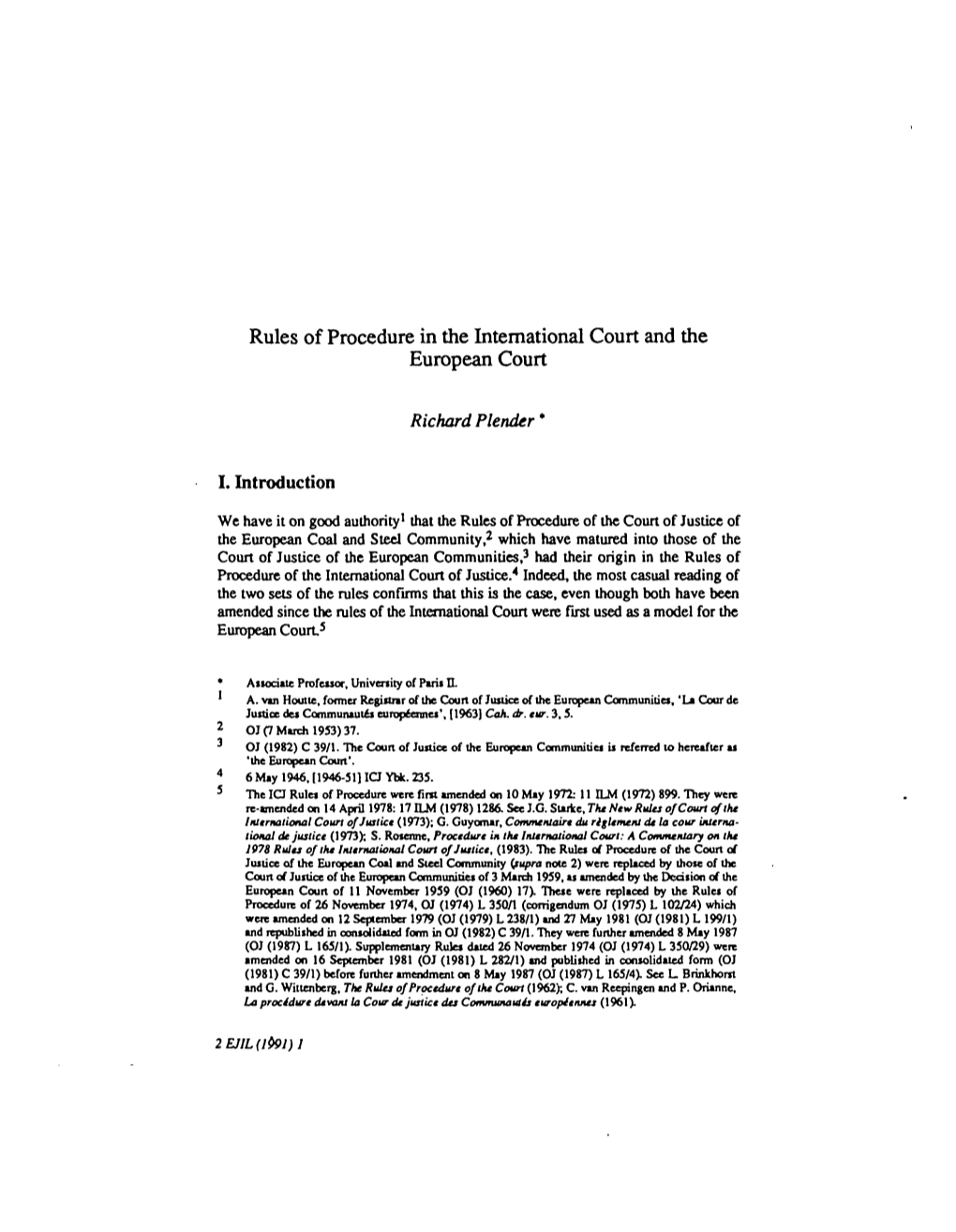 Rules of Procedure in the International Court and the European Court