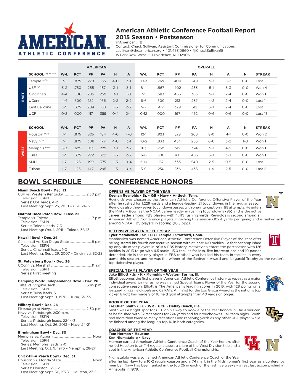 Conference Honors Bowl Schedule