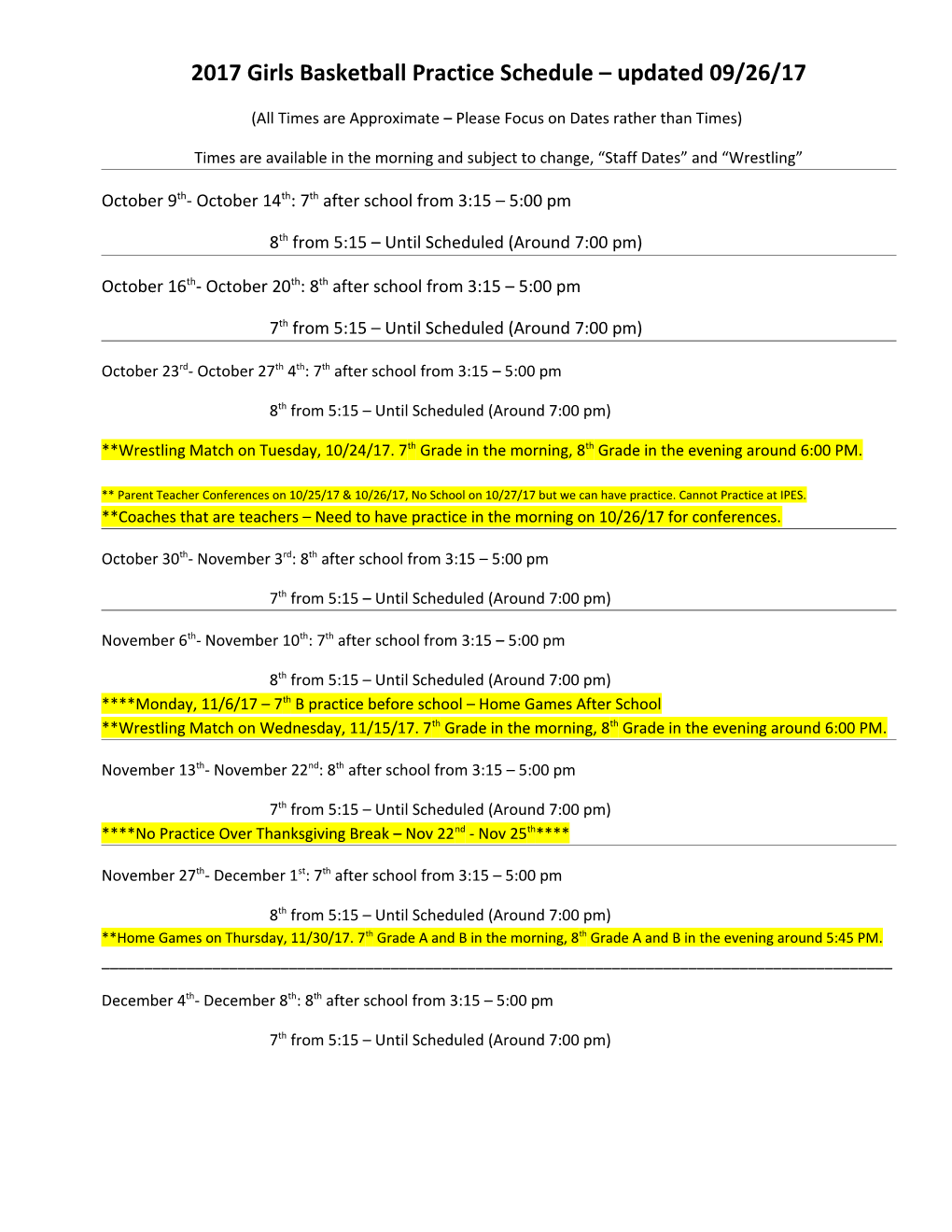 2008 Volleyball Practice Schedule