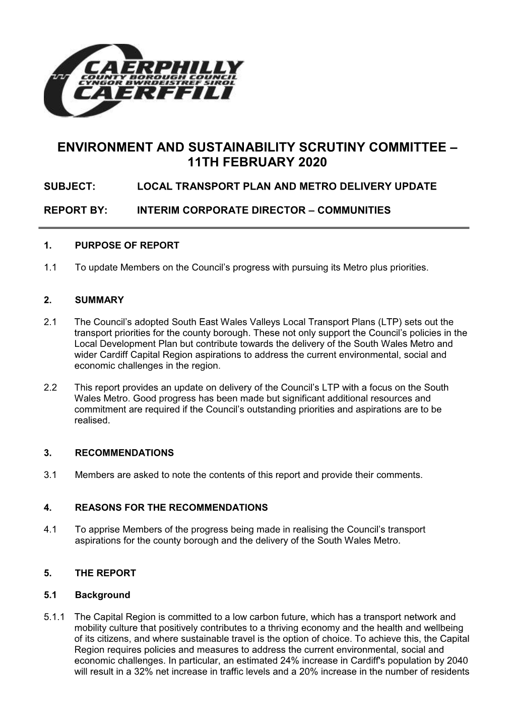 Environment and Sustainability Scrutiny Committee – 11Th February 2020