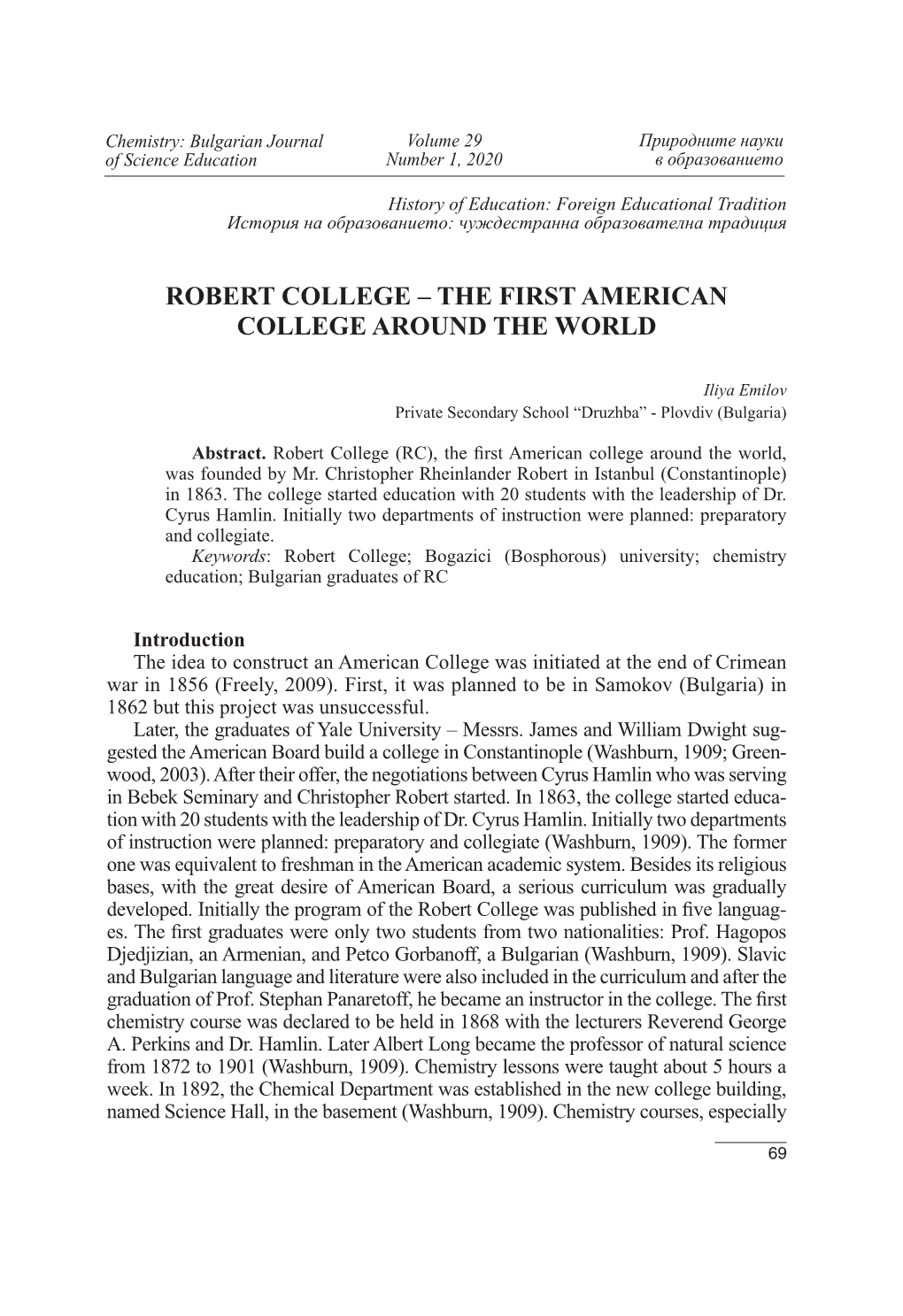 Robert College – the First American College Around the World