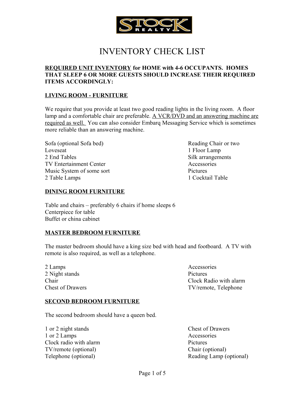 Inventory Check List