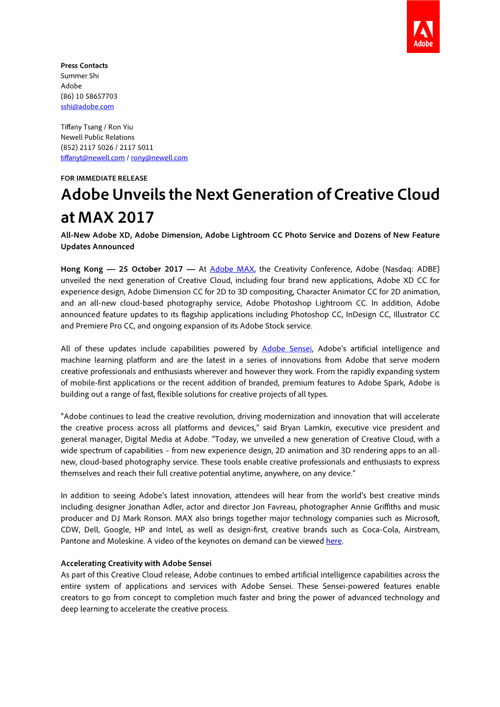Adobe Unveils the Next Generation of Creative Cloud at MAX 2017