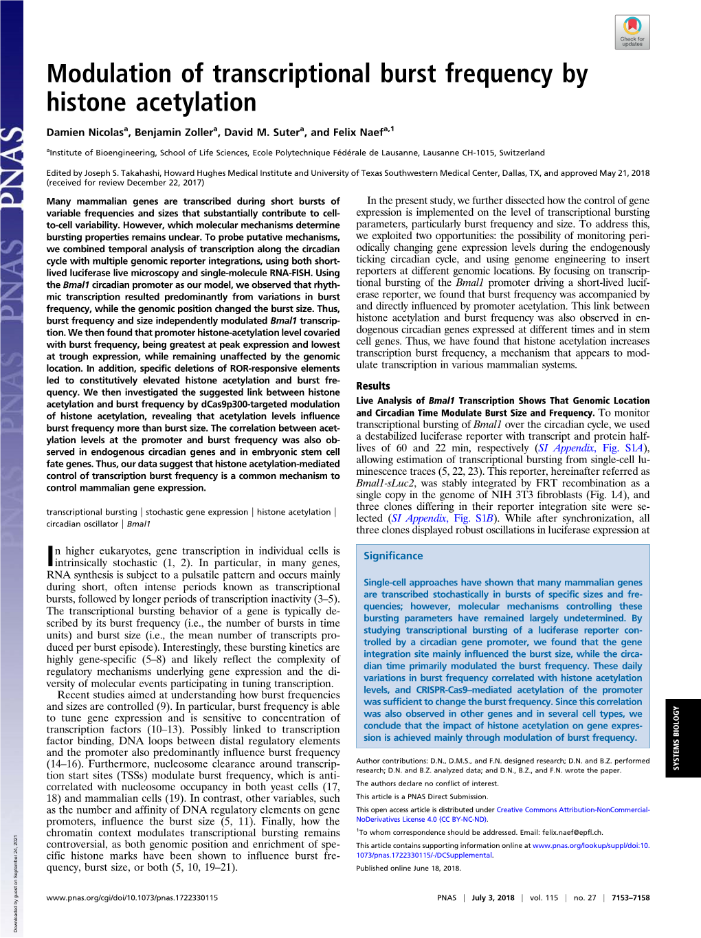 Modulation of Transcriptional Burst Frequency by Histone Acetylation