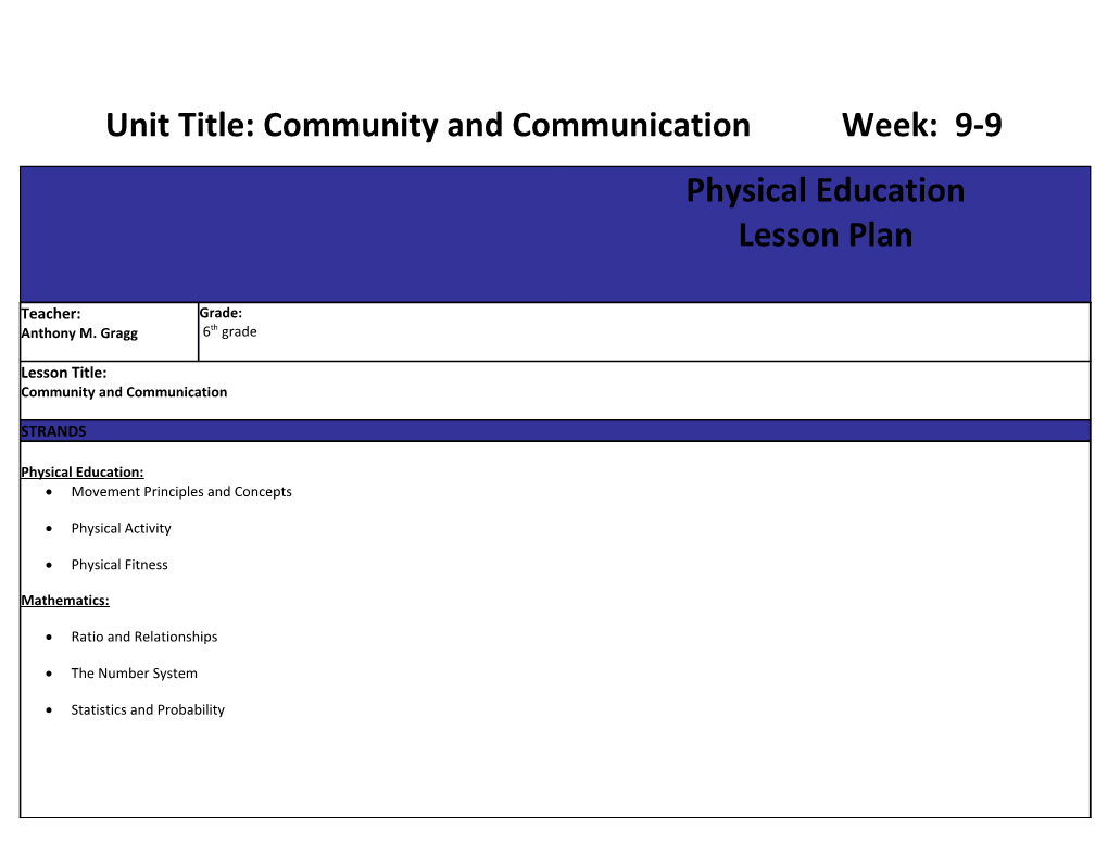 Unit Title: Community and Communication Week: 9-9