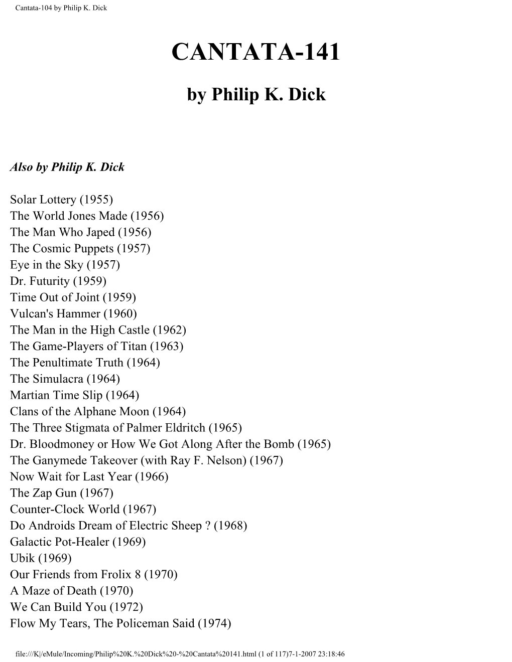 Cantata-104 by Philip K. Dick