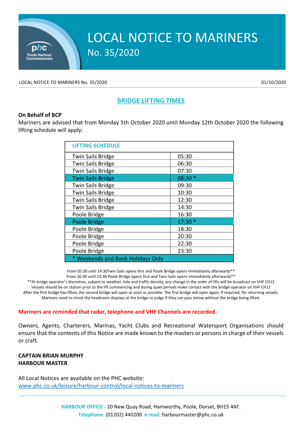 LOCAL NOTICE to MARINERS No