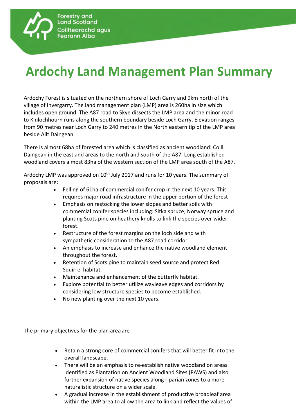 Ardochy Land Management Plan Summary