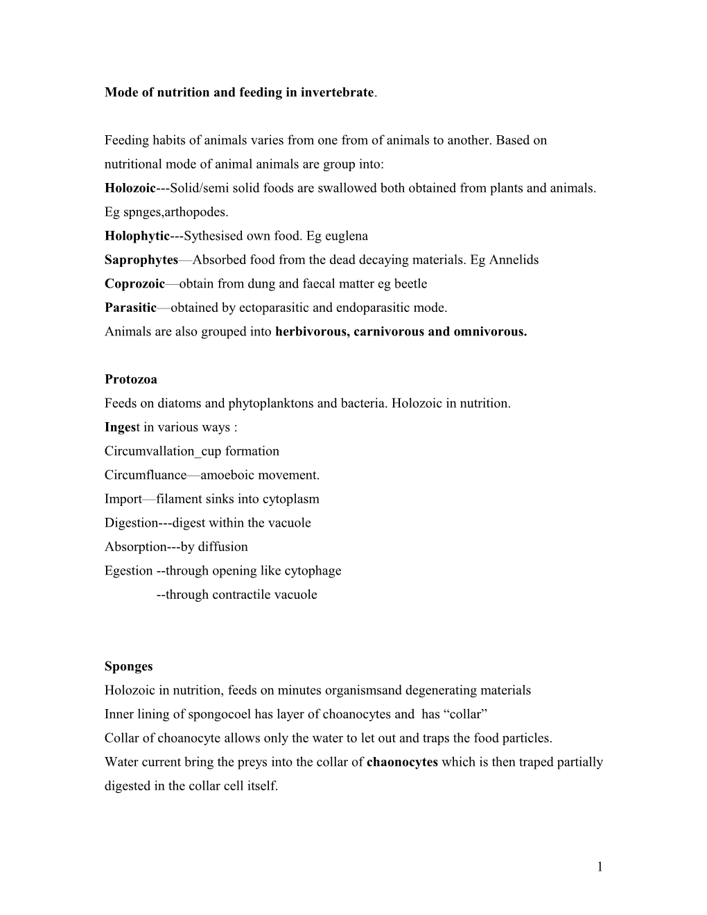 Mode of Nutrition and Feeding in Invertebrate