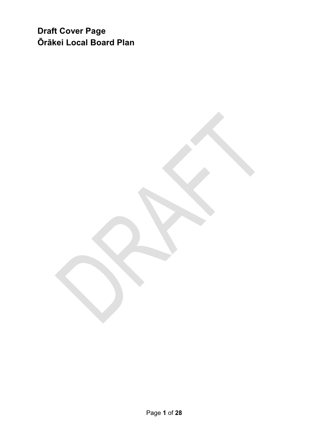 Draft Cover Page Ōrākei Local Board Plan