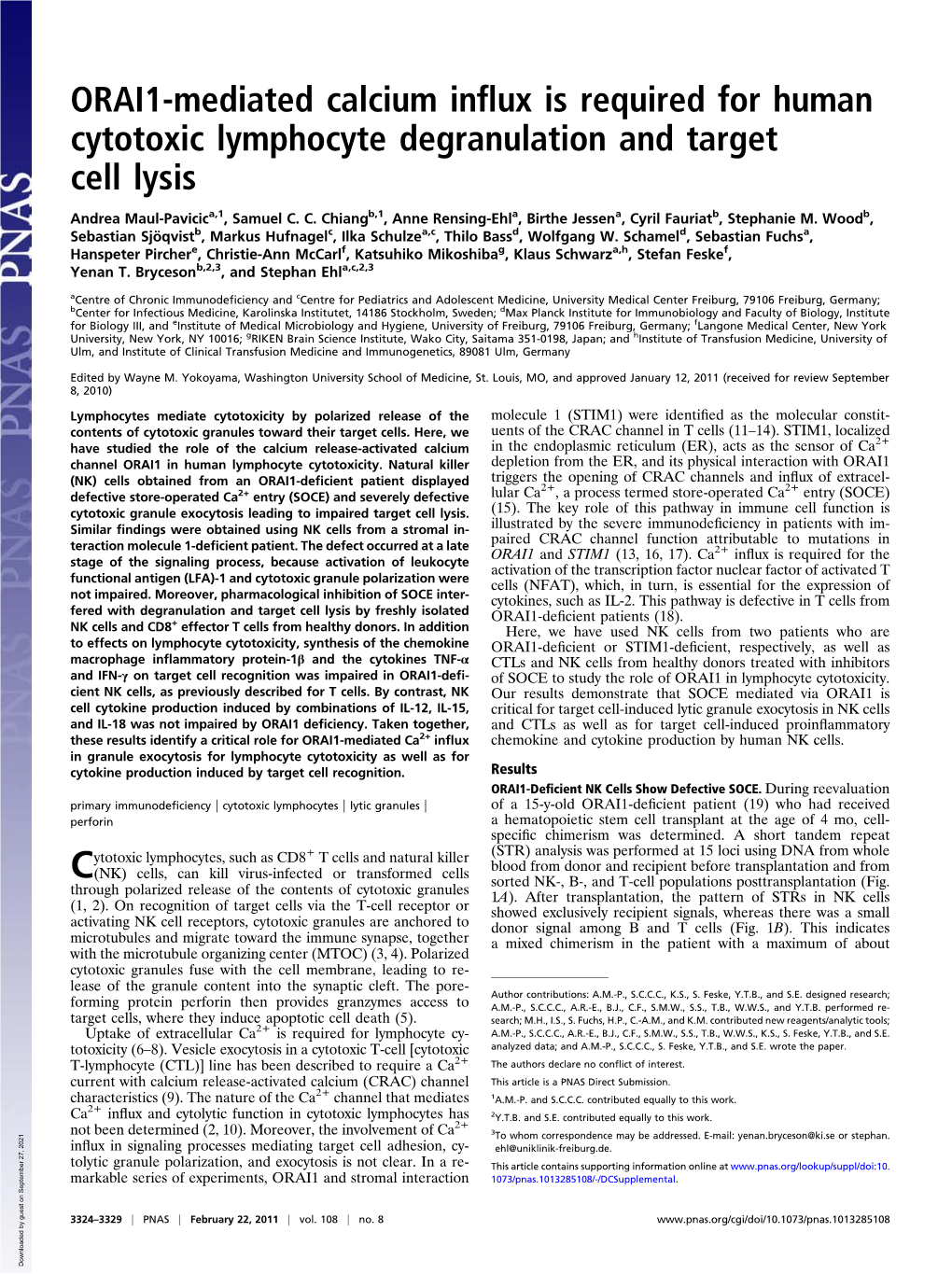 ORAI1-Mediated Calcium Influx Is Required for Human Cytotoxic