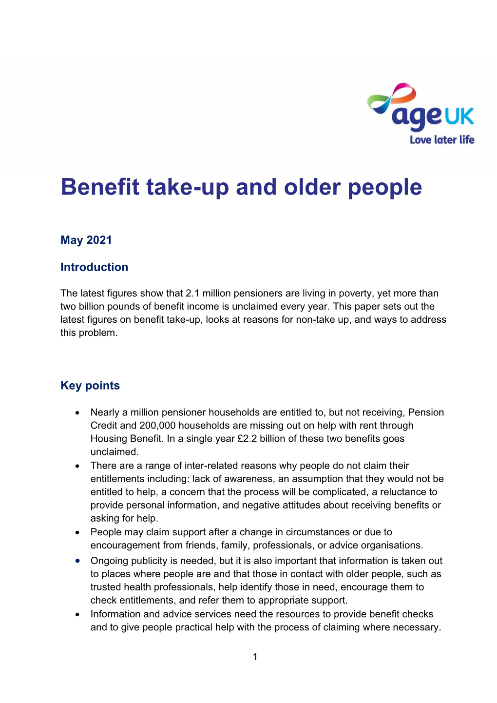 Benefit Take-Up and Older People