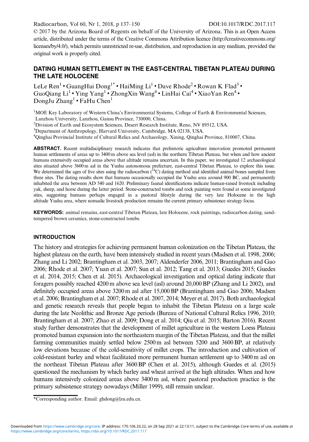 Dating Human Settlement in the East-Central Tibetan