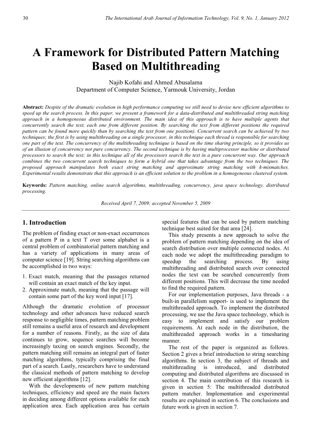 A Framework for Distributed Pattern Matching Based on Multithreading