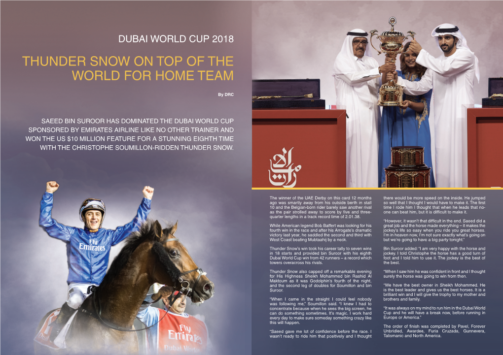 Dubai World Cup 2018 Thunder Snow on Top of the World for Home Team