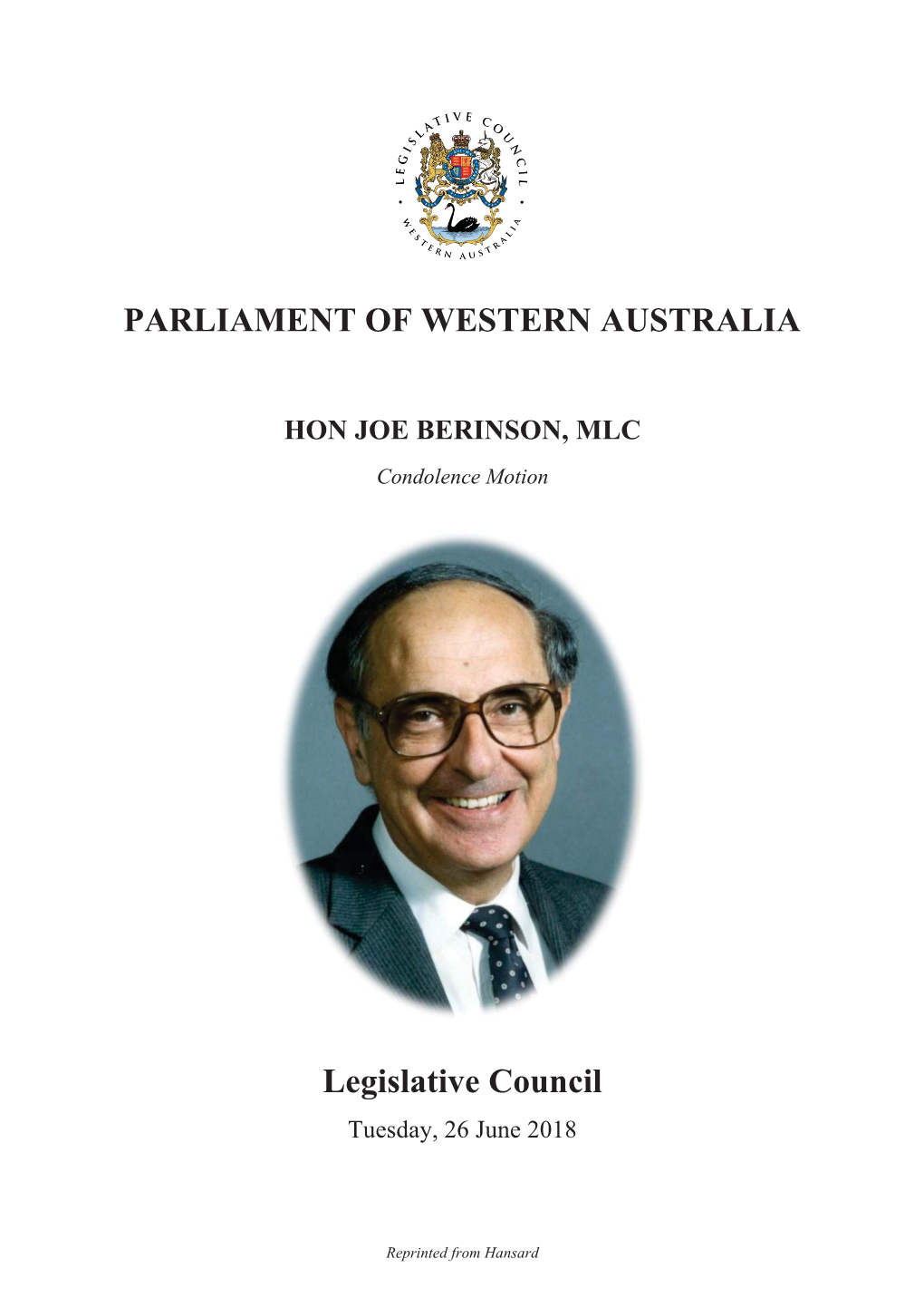 PARLIAMENT of WESTERN AUSTRALIA Legislative Council