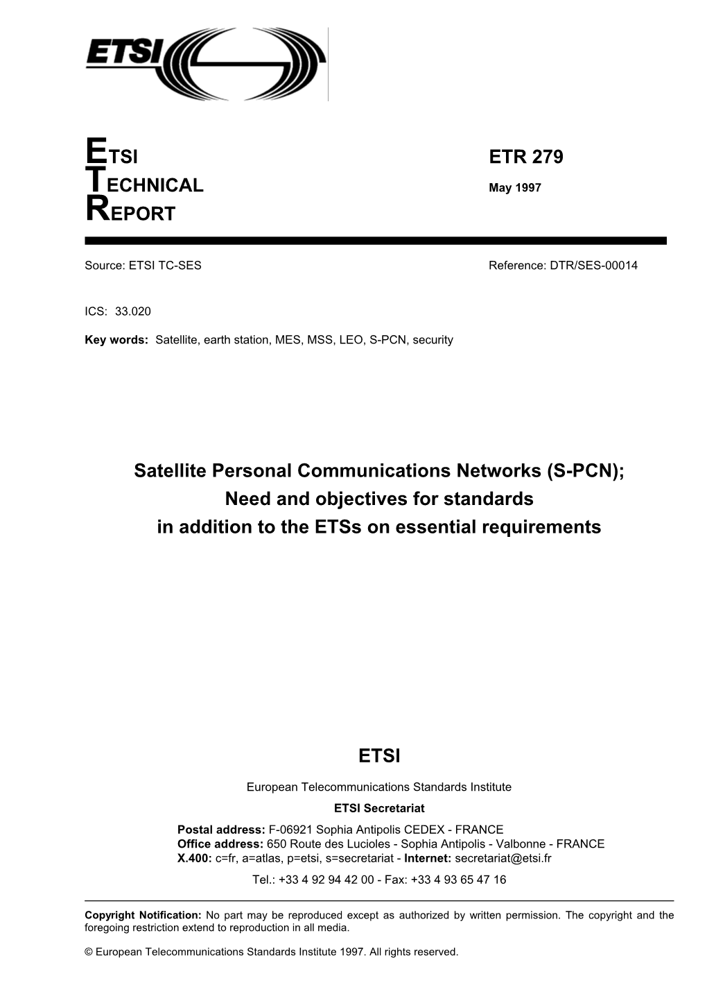 ETR 279 TECHNICAL May 1997 REPORT