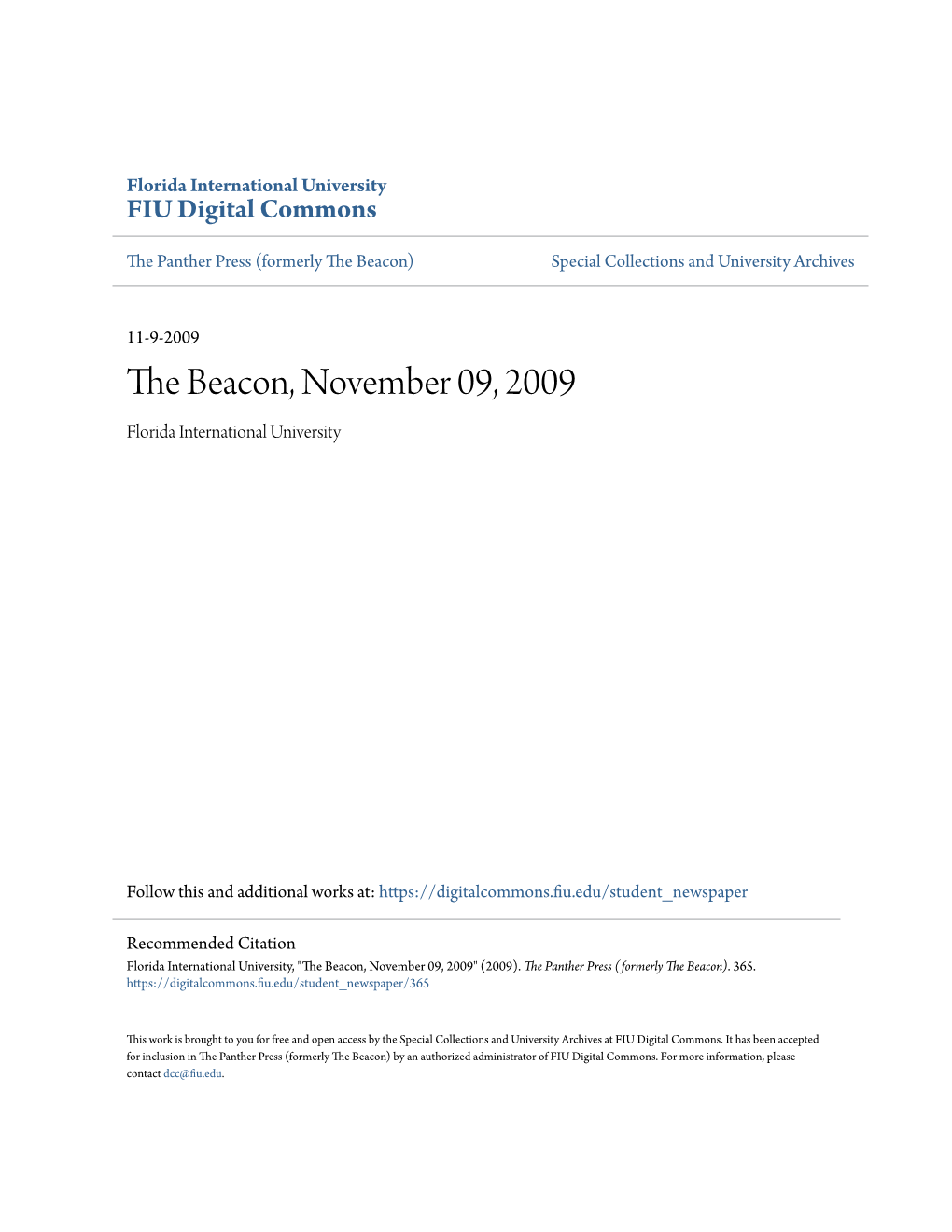 The Beacon, November 09, 2009 Florida International University