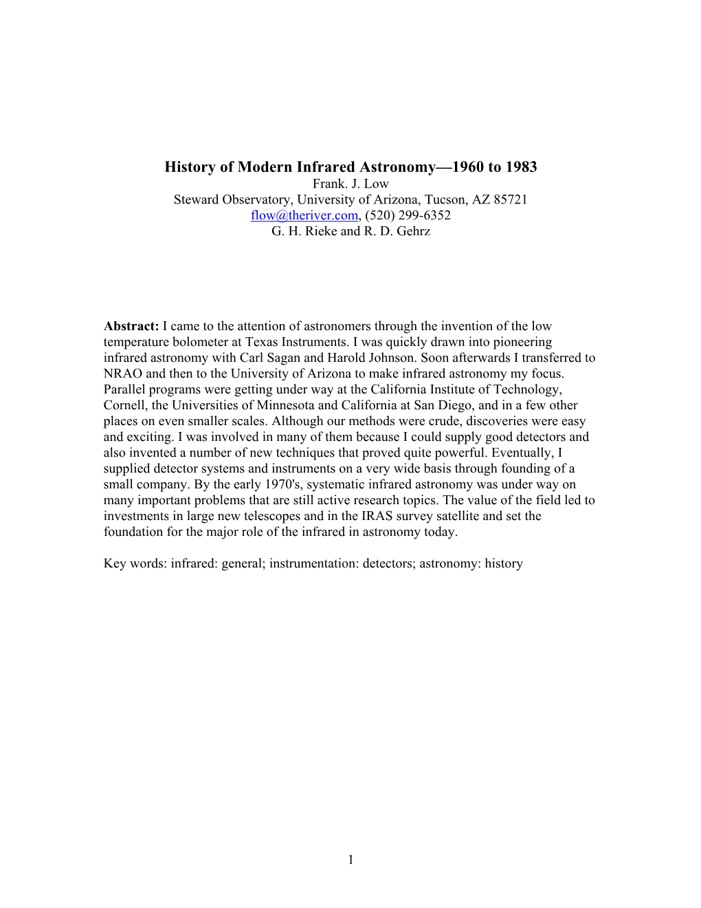 History of Modern Infrared Astronomy—1960 to 1983 Frank