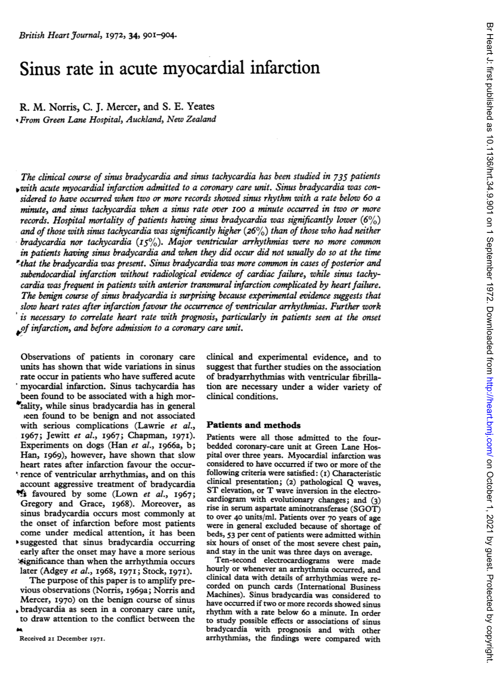 Sinus Rate in Acute Myocardial Infarction