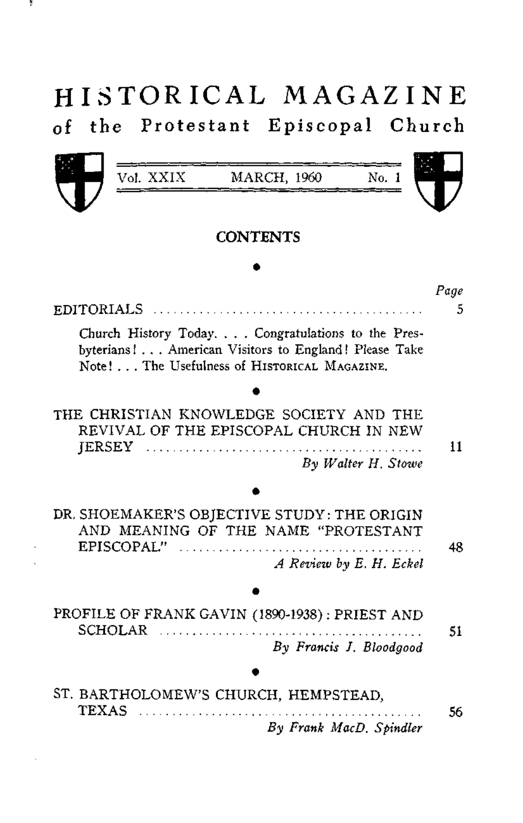 Hivstorical MAGAZINE of the Protestant Episcopal Church