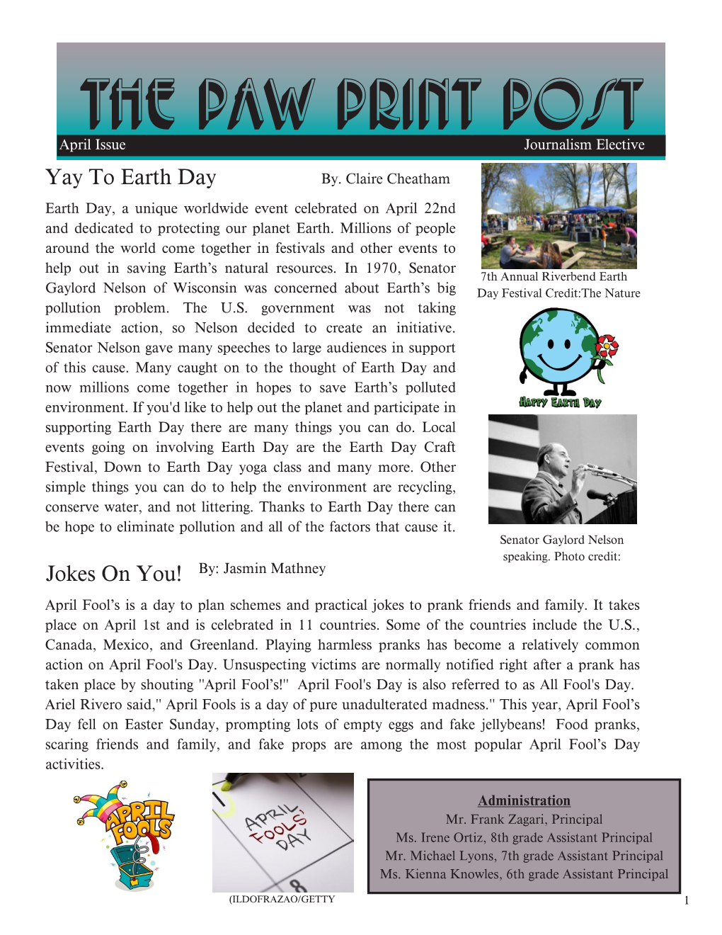 The Paw Print Post April Issue Journalism Elective