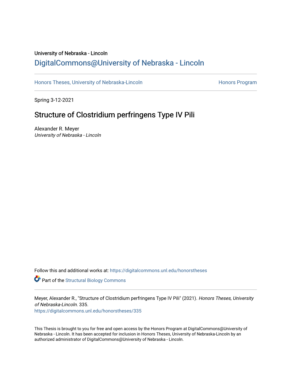 Structure of Clostridium Perfringens Type IV Pili