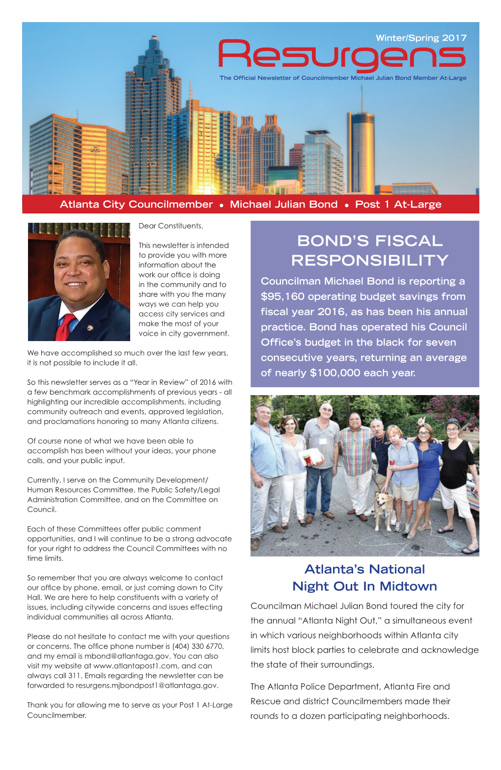 Resurgens the Official Newsletter of Councilmember Michael Julian Bond Member At-Large