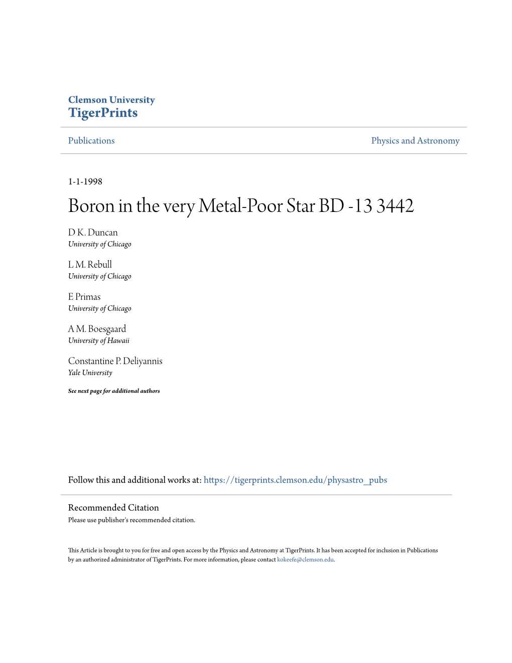 Boron in the Very Metal-Poor Star BD -13 3442 D K