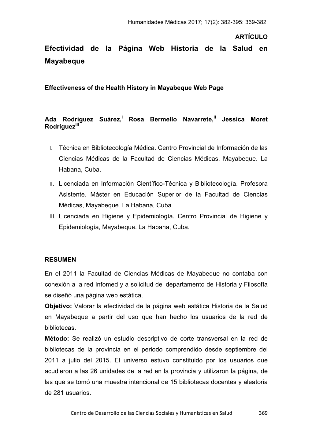 Efectividad De La Página Web Historia De La Salud En Mayabeque