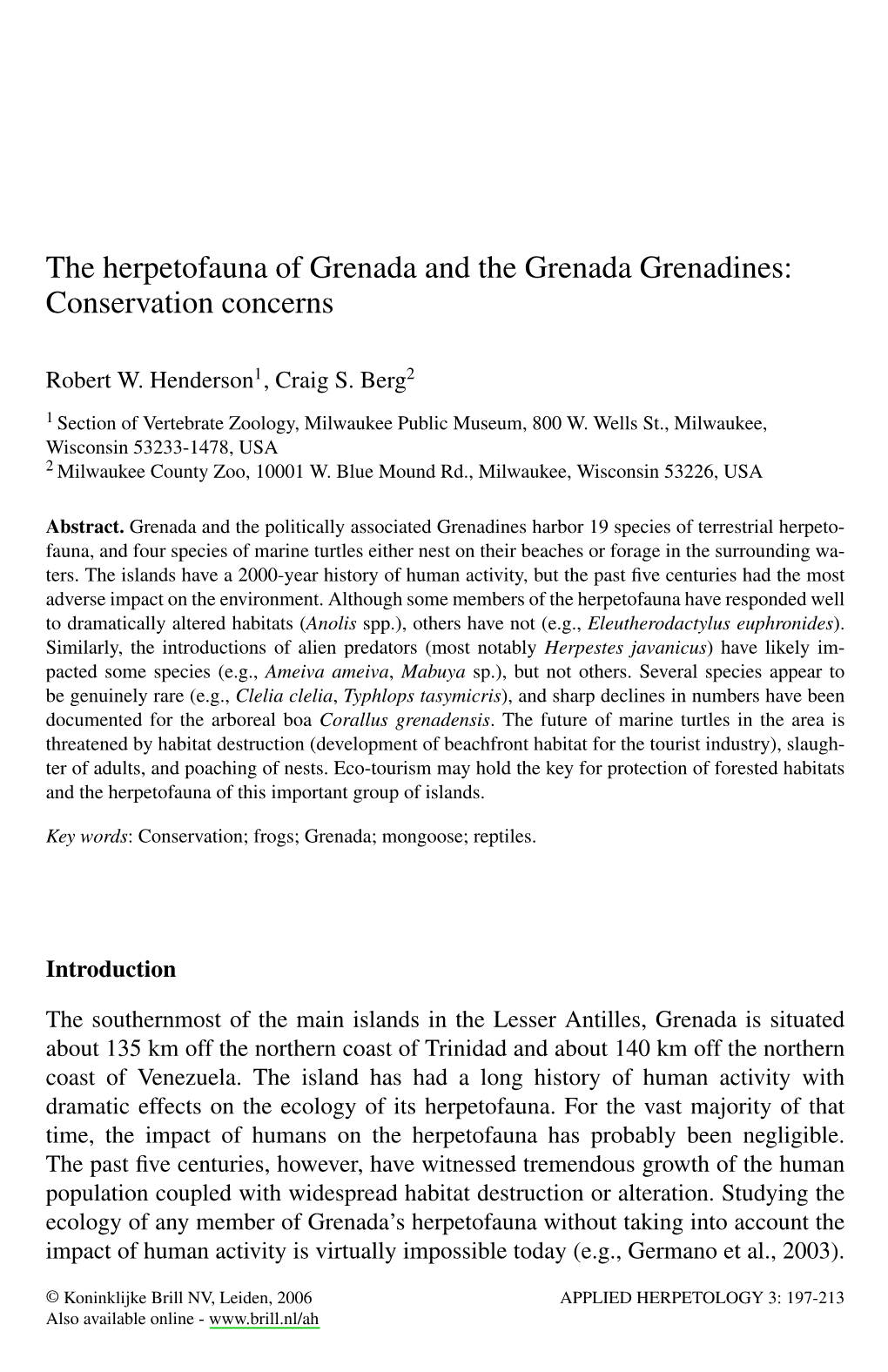 The Herpetofauna of Grenada and the Grenada Grenadines: Conservation Concerns