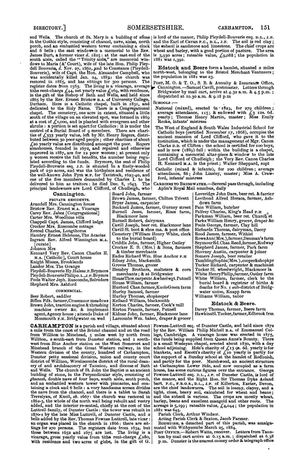 SOMERSETSHIRE. C.ARB..!MPTON • 151 and Wells