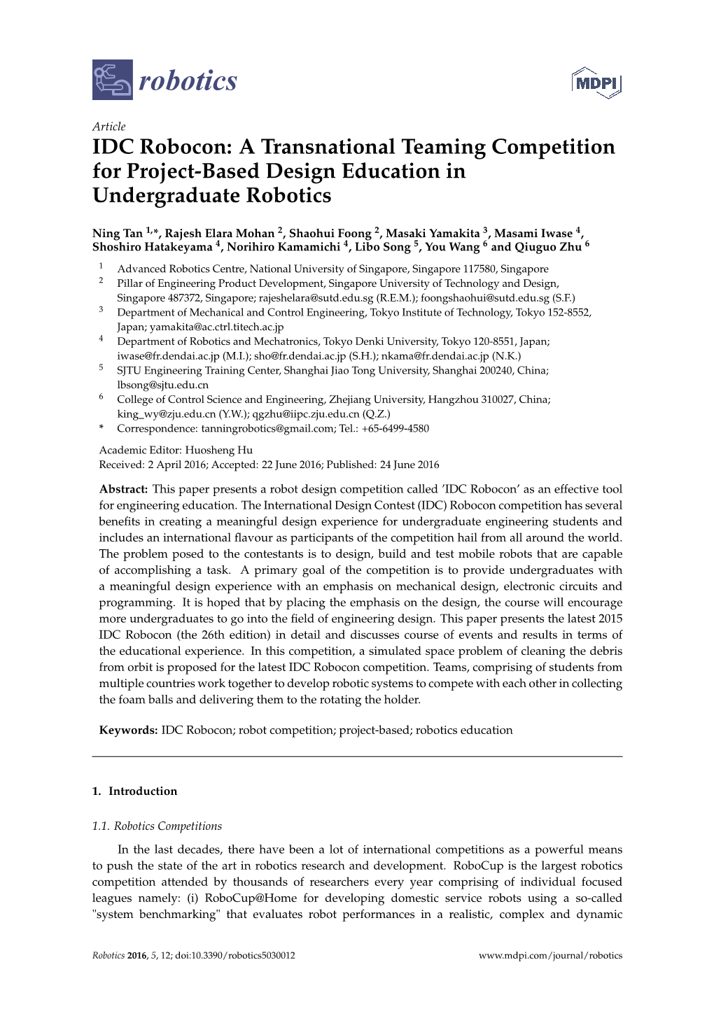 IDC Robocon: a Transnational Teaming Competition for Project-Based Design Education in Undergraduate Robotics