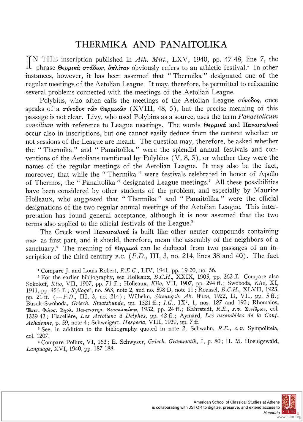 THERMIKA and PANAITOLIKA Jn the Inscriptionpublished in Ath