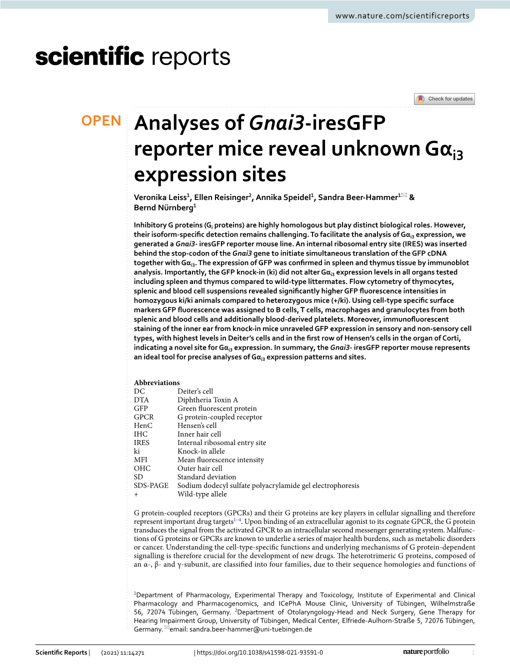 Analyses of Gnai3-Iresgfp Reporter Mice Reveal Unknown Gαi3